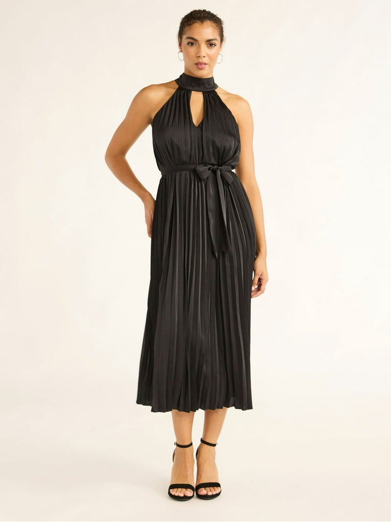 knee length dresses for ladies T-Tahari Pleated Halter Midi Dress – Elie Tahari main image 1