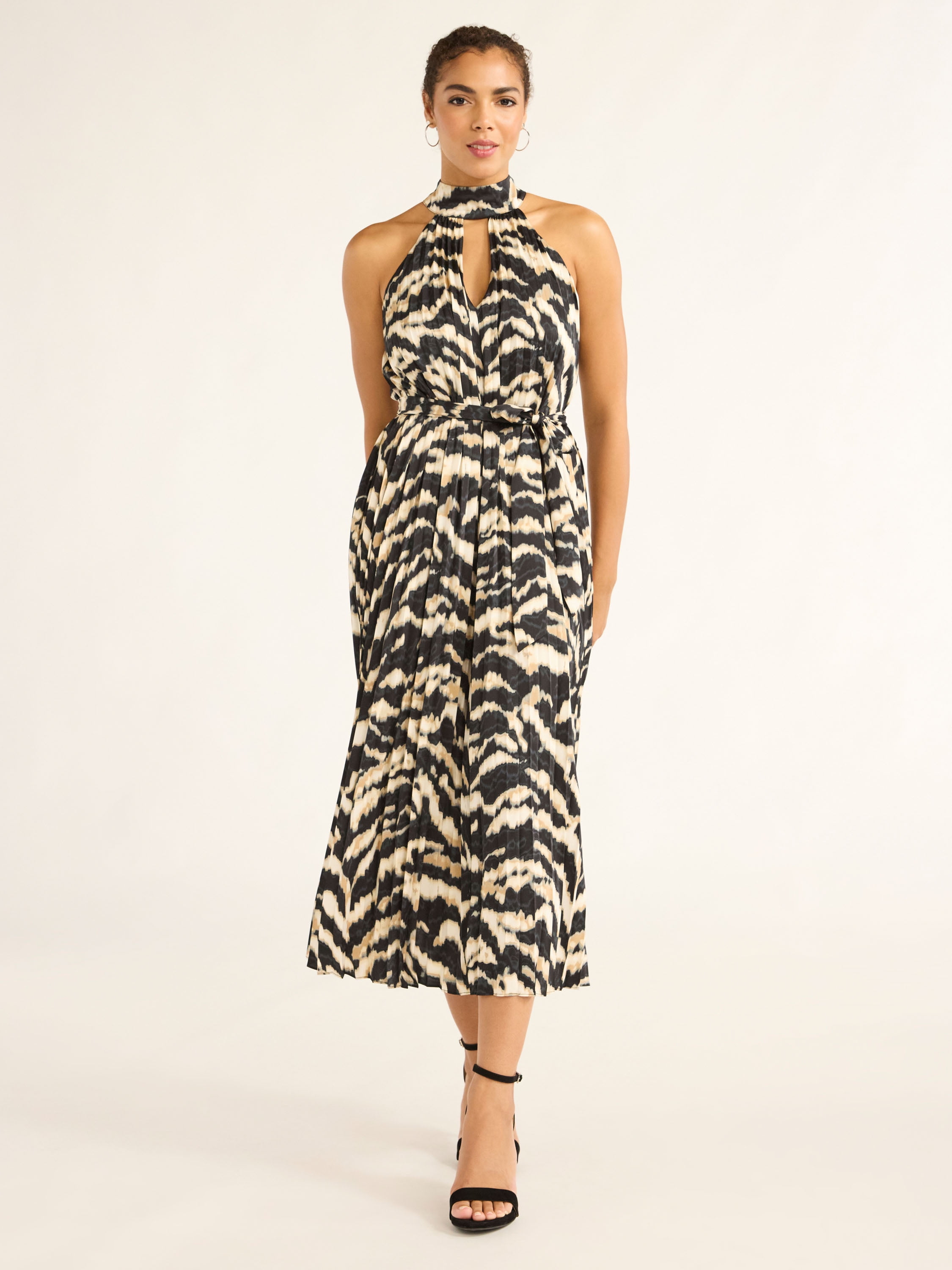 Sofia Jeans Women's Pleated Halter Midi Dress, Mid Calf