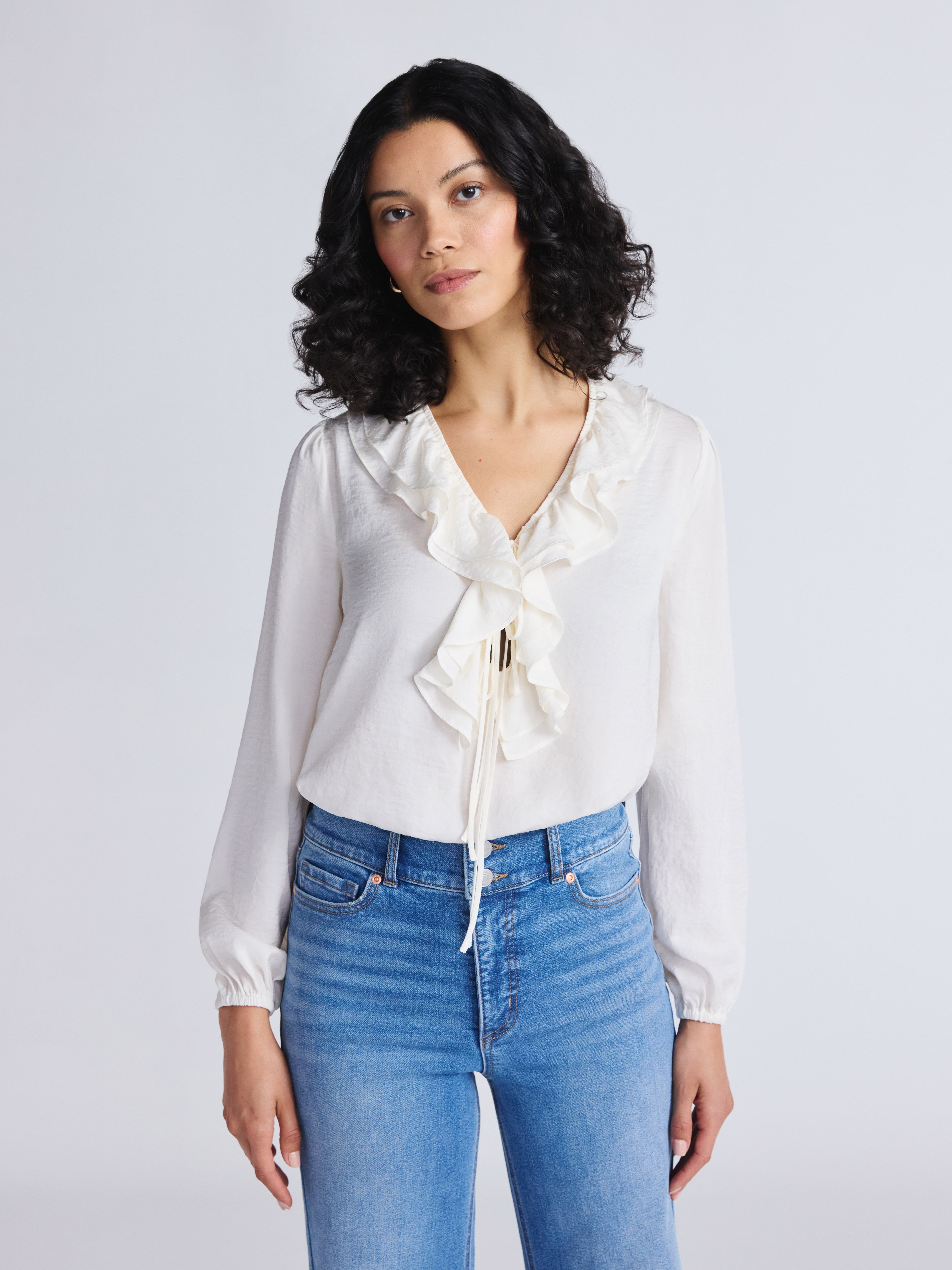 Sofia by Sofia Vergara Women's and Women's Plus Ruffle Neck Blouse, Sizes XS-4X