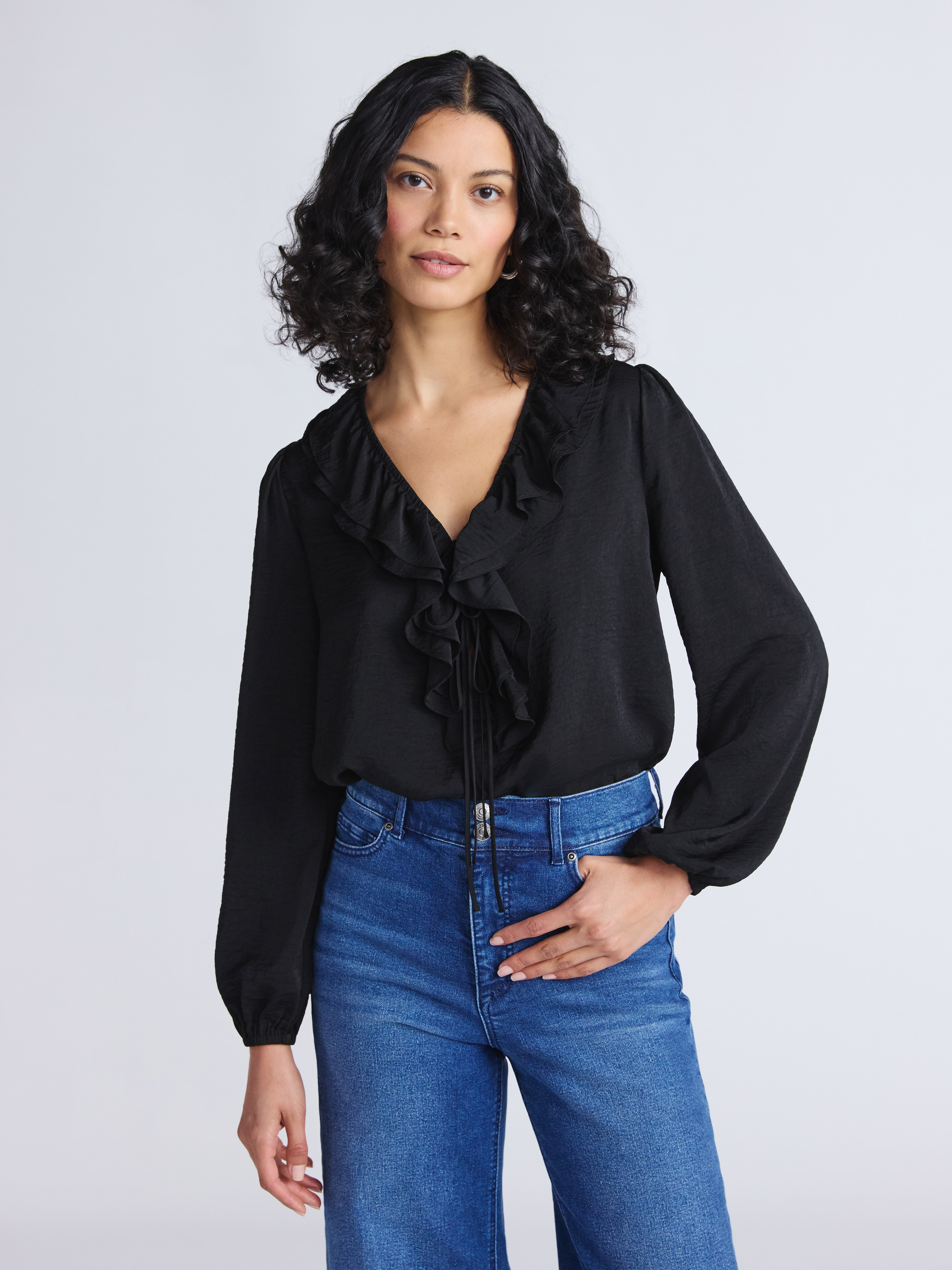 Sofia by Sofia Vergara Women's and Women's Plus Ruffle Neck Blouse, Sizes XS-4X