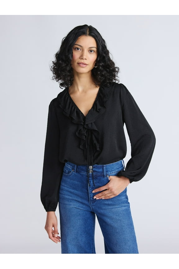 Sofia by Sofia Vergara Women's and Women's Plus Ruffle Neck Blouse, Sizes XS-4X