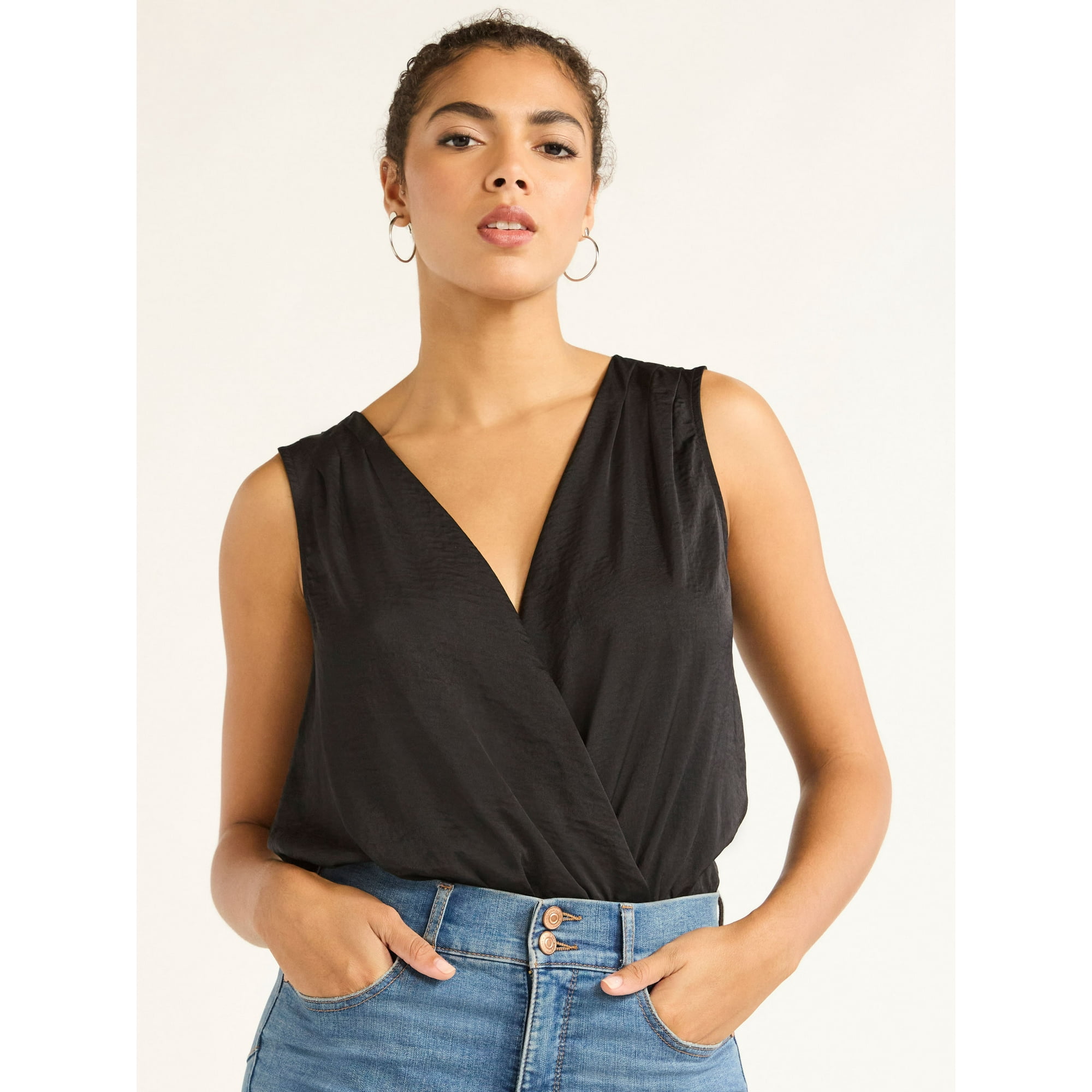 Sofia Jeans Women's Sleeveless Crossover Bodysuit, Sizes XS-XXXL