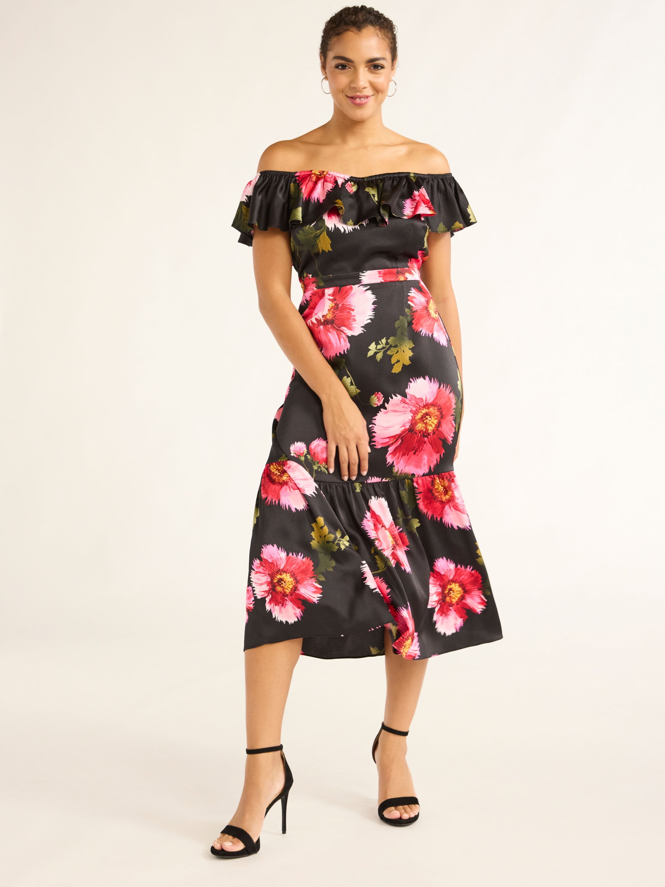 Sofia Jeans Women's Strapless Ruffle Dress, Mid Calf Length, Sizes XS-XXXL