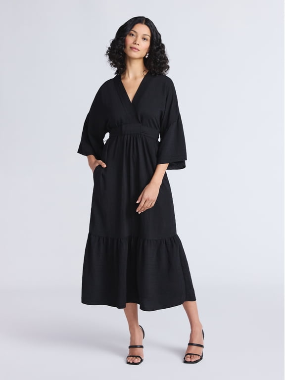 Sofia by Sofia Vergara Women's Tie Back Dress with Wide Sleeves, Mid Calf Length, Sizes XS-4X