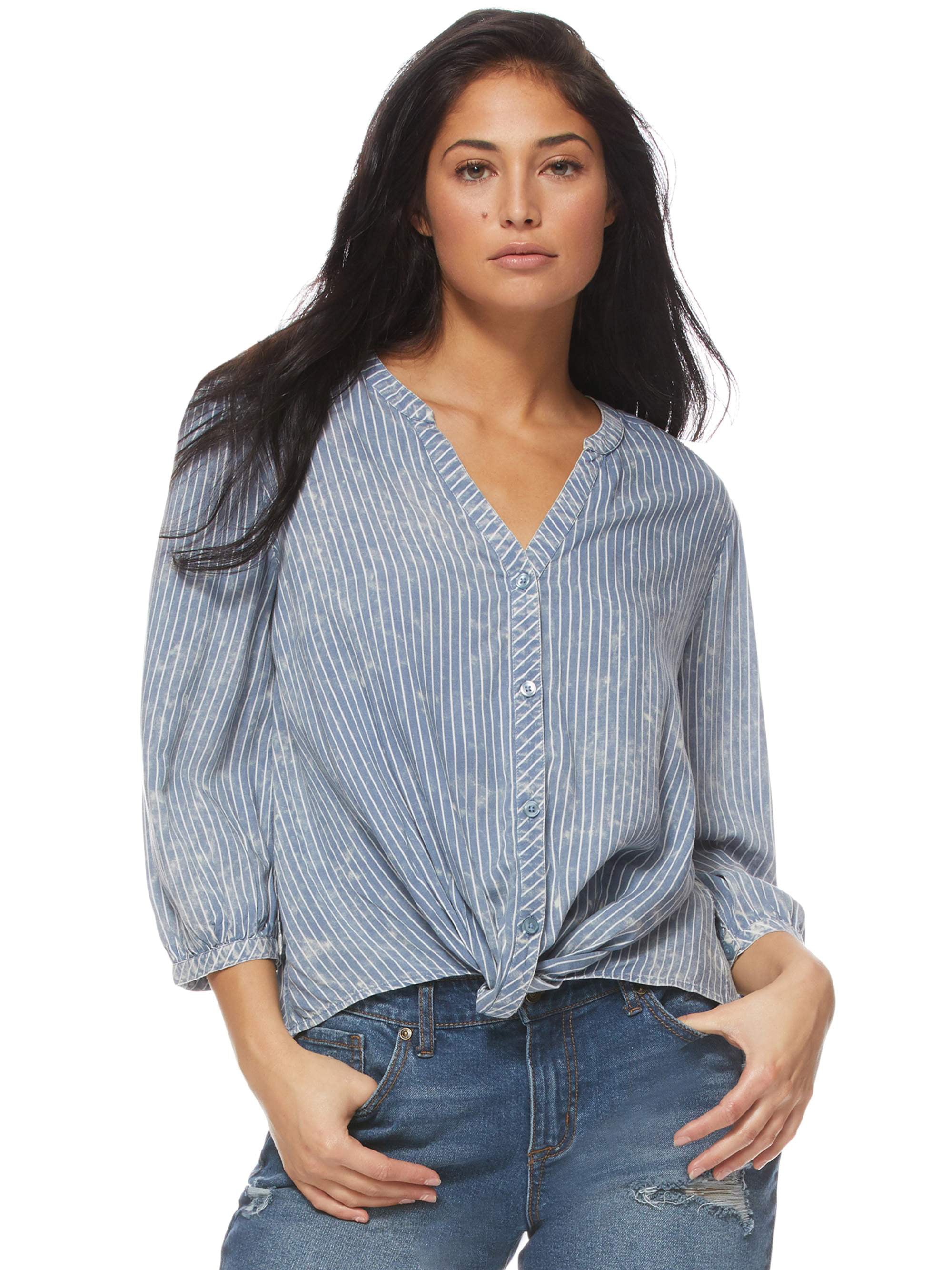 Sofia Jeans by Sofia Vergara Button Front Tie Front Blouse