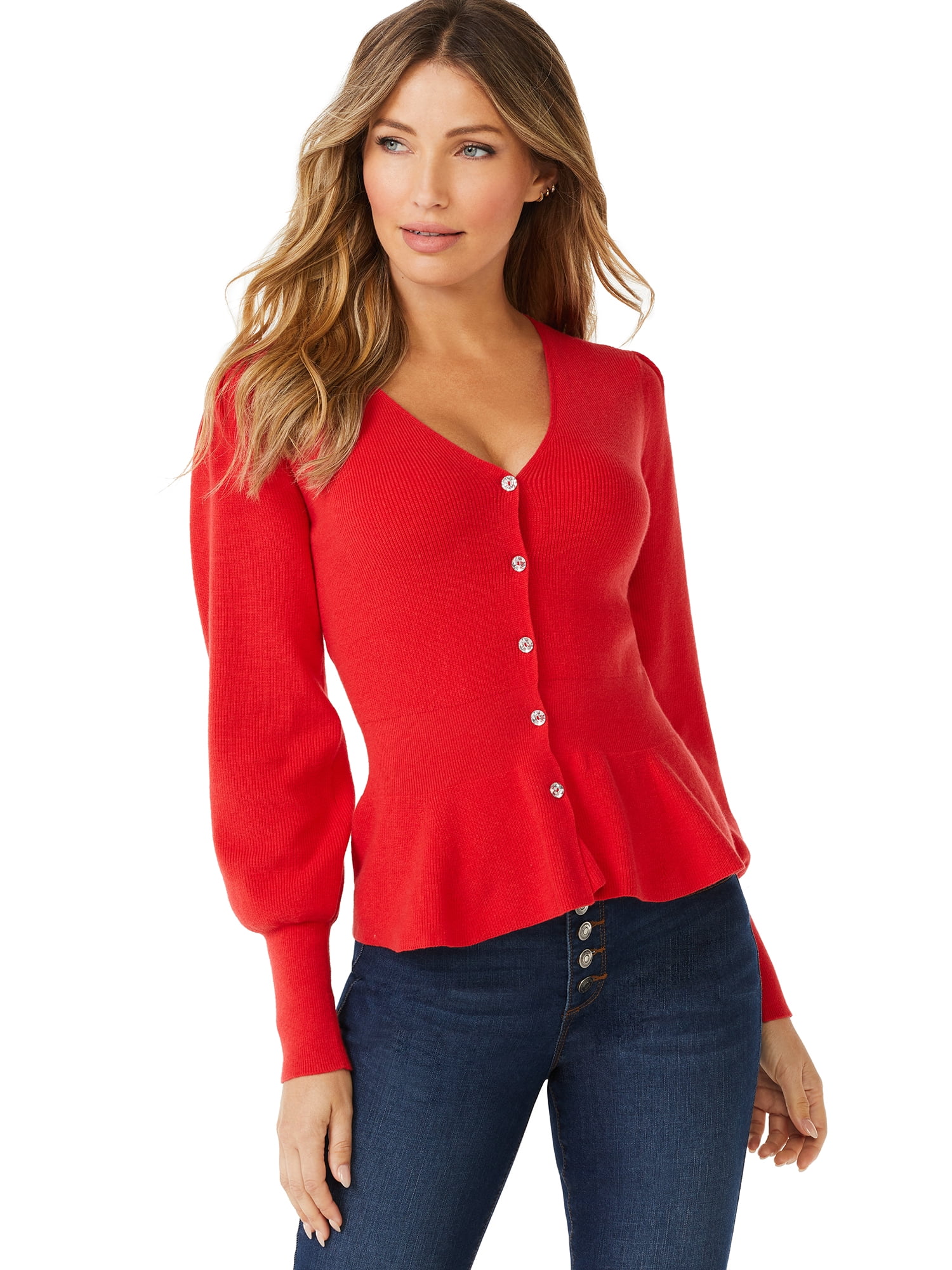 Sofia Jeans by Sofia Vergara Women's Cardigan Sweater with Peplum Hem ...