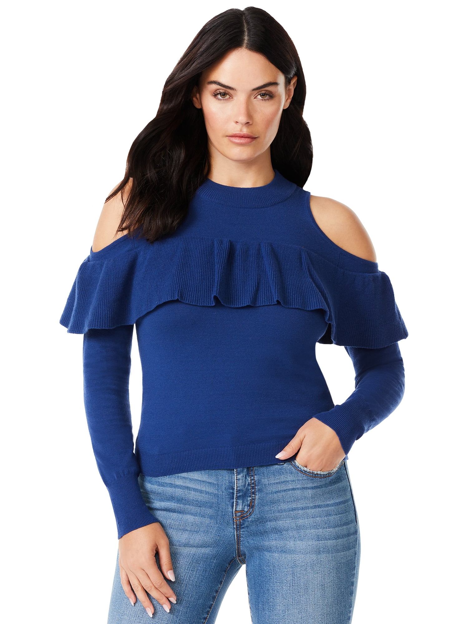 Sofia Jeans by Sofia Vergara Women's Cold Shoulder Ruffled Sweater - Walmart .com