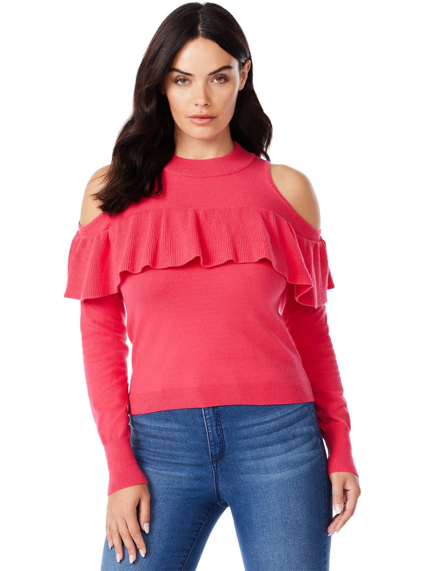 Cold shoulder ruffle clearance sweater