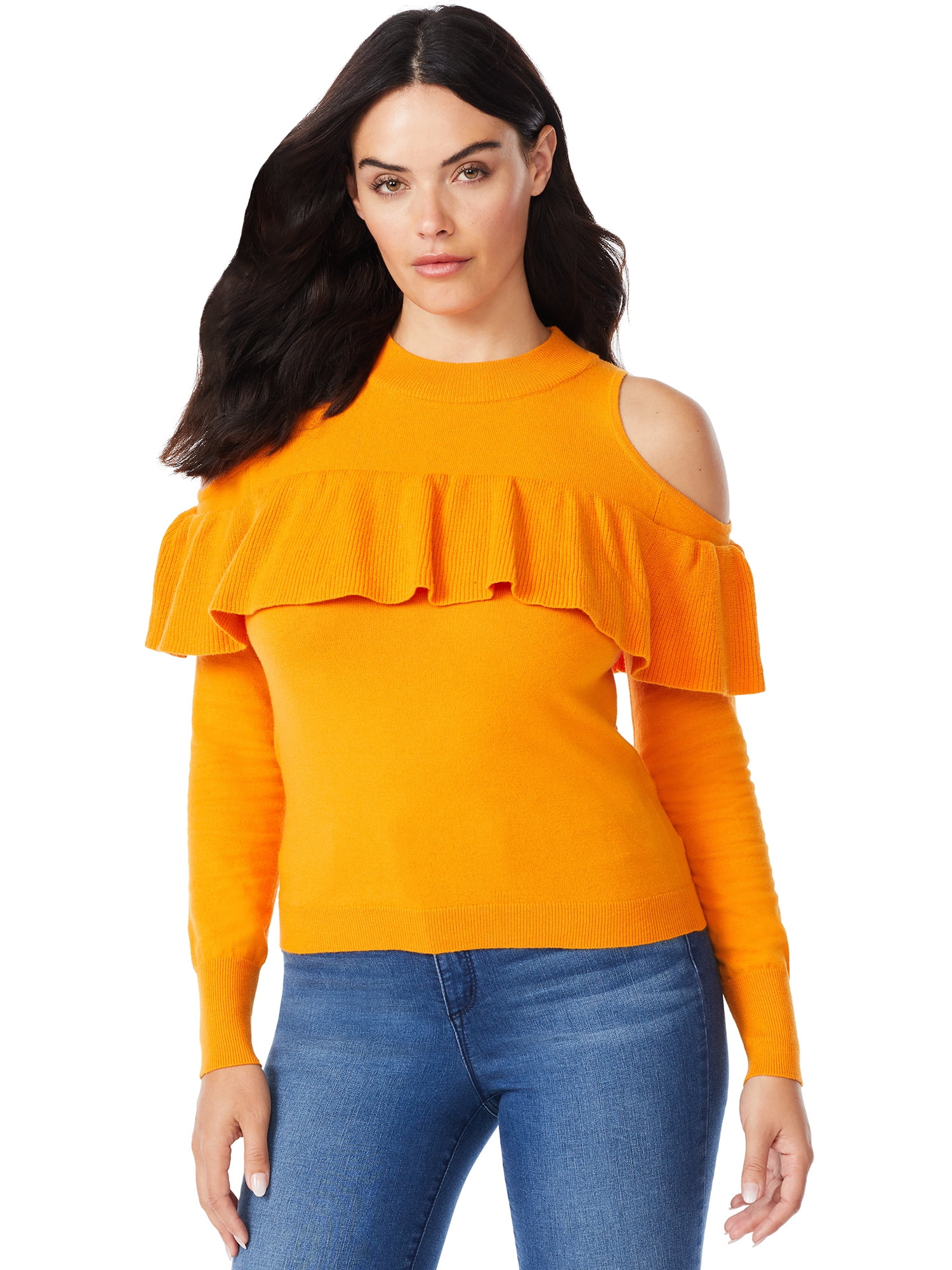 Sofia Jeans by Sofia Vergara Women's Cold Shoulder Ruffled Sweater