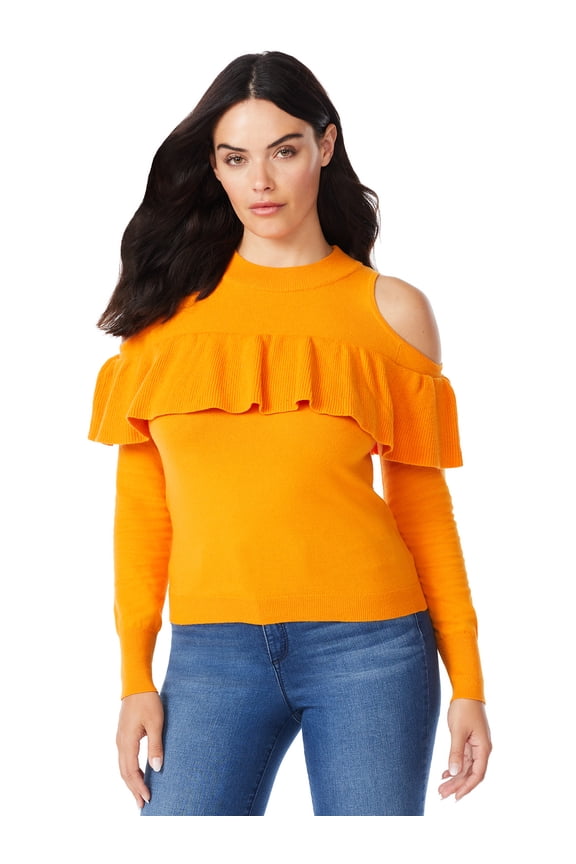 Sofia Jeans by Sofia Vergara Women's Cold Shoulder Ruffled Sweater
