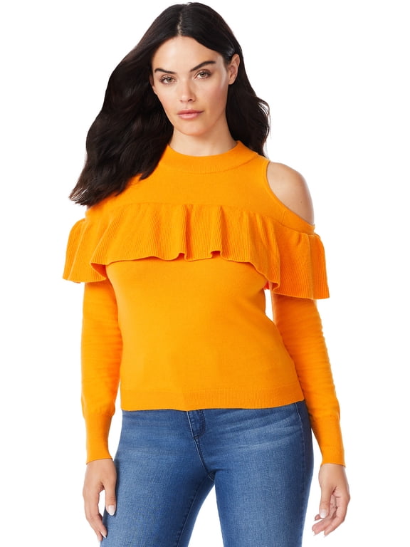 Sofia Jeans by Sofia Vergara Women's Cold Shoulder Ruffled Sweater