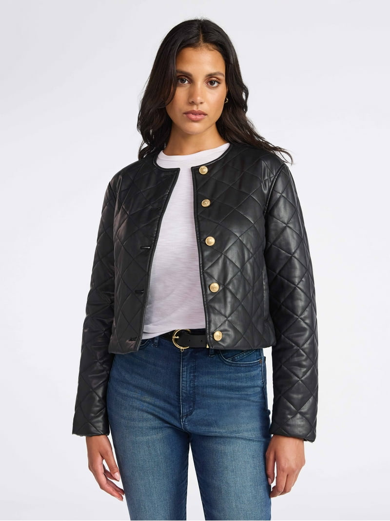 Sofia by Sofia Vergara Women's Faux Leather Quilted Jacket, Sizes