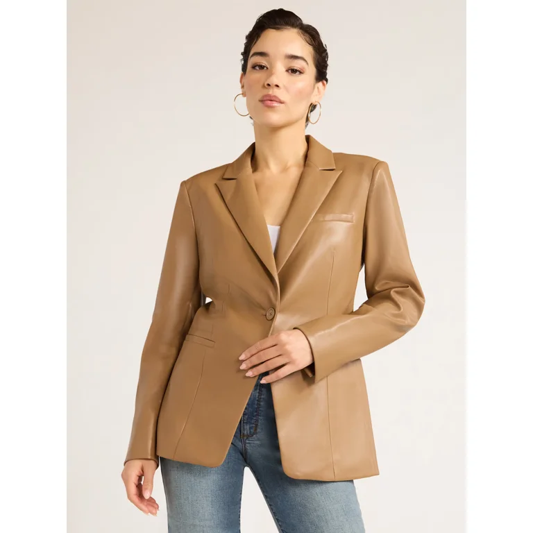 Sofia Jeans Women s Faux Leather Single Breasted Blazer Sizes XS XXL Walmart
