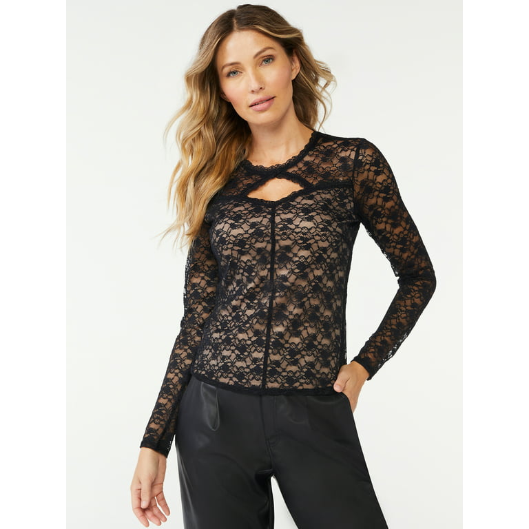 Sofia Jeans by Sofia Vergara Women's Lace Top with Long Sleeves