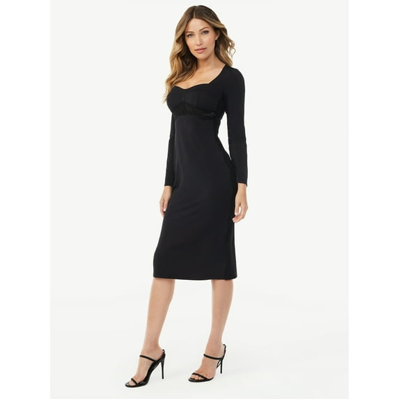 Sofia Jeans by Sofia Vergara Women's Long Sleeve Midi Dress with Lace Trim