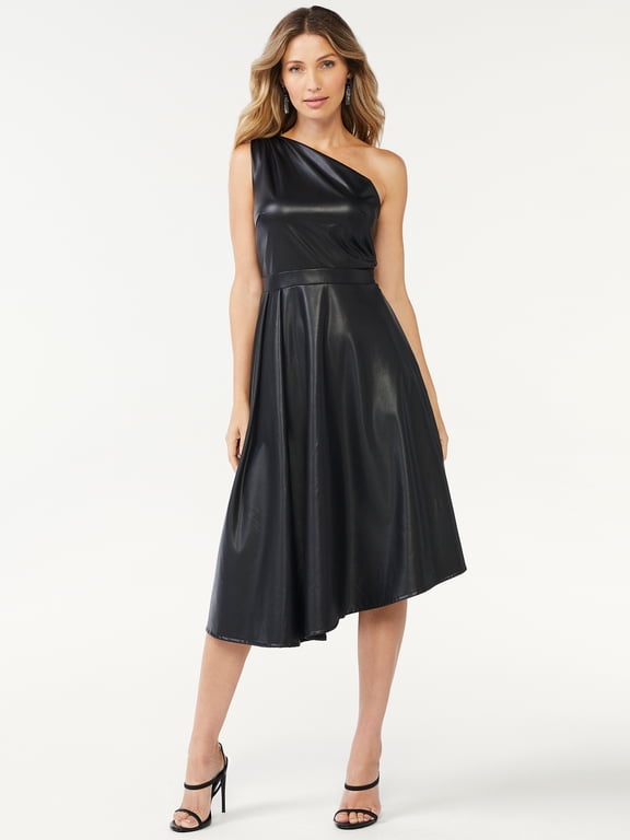 Sofia Jeans by Sofia Vergara Women's One Shoulder Faux Leather Dress