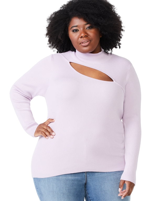 Sofia Jeans by Sofia Vergara Women's Plus Size Asymmetric Cut Out Sweater