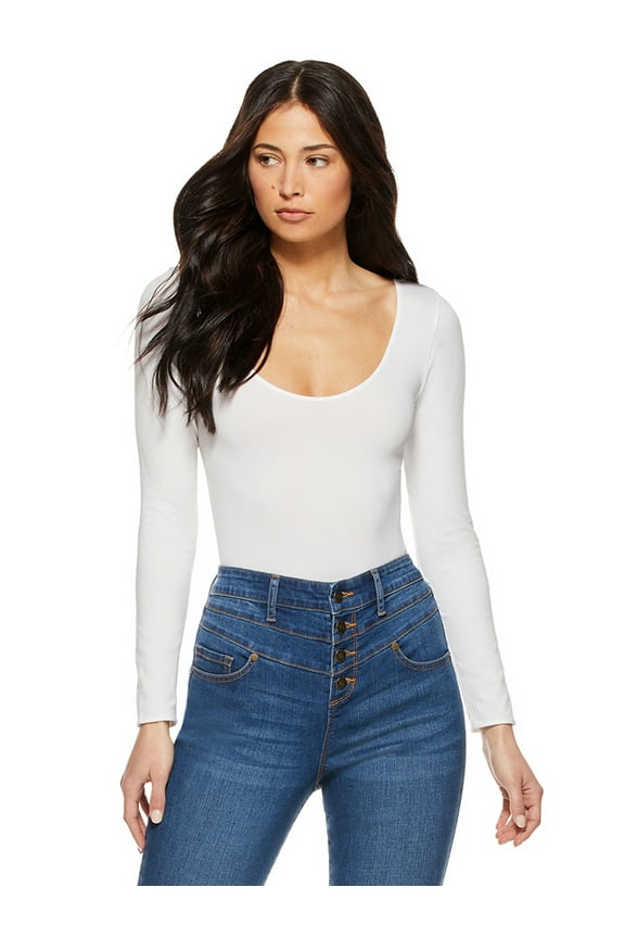Sofia Jeans by Sofia Vergara Women's Scoop Neck Long Sleeve Bodysuit
