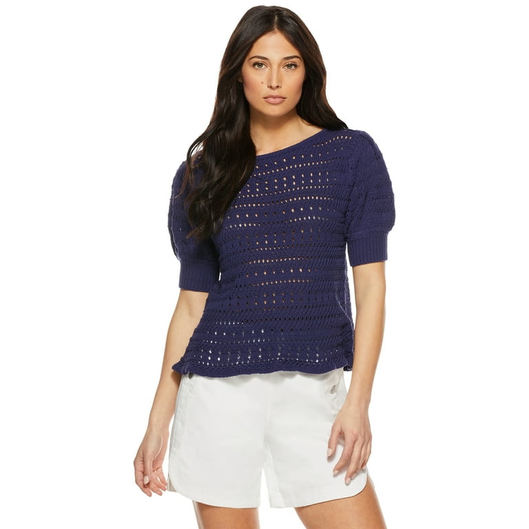 Sofia Jeans by Sofia Vergara Women's Short Sleeve Pointelle Sweater