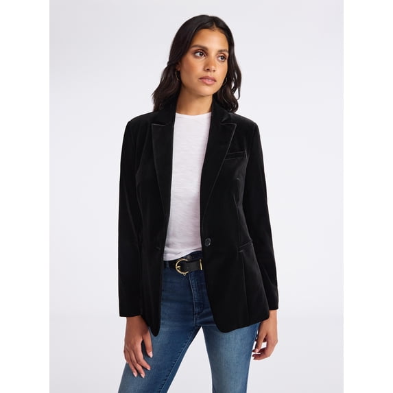 Sofia by Sofia Vergara Women's and Women's Plus Size Single Breasted Velvet Blazer, Sizes XS-4X