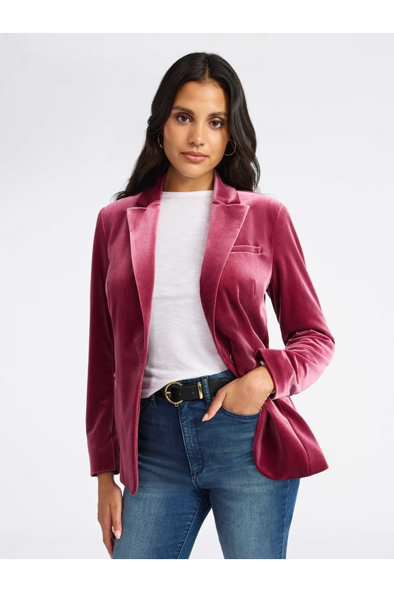 Sofia by Sofia Vergara Women's and Women's Plus Size Single Breasted Velvet Blazer, Sizes XS-4X
