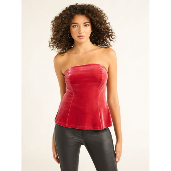 Sofia Jeans Women's Velvet Peplum Strapless Top, Sizes XS-XXXL