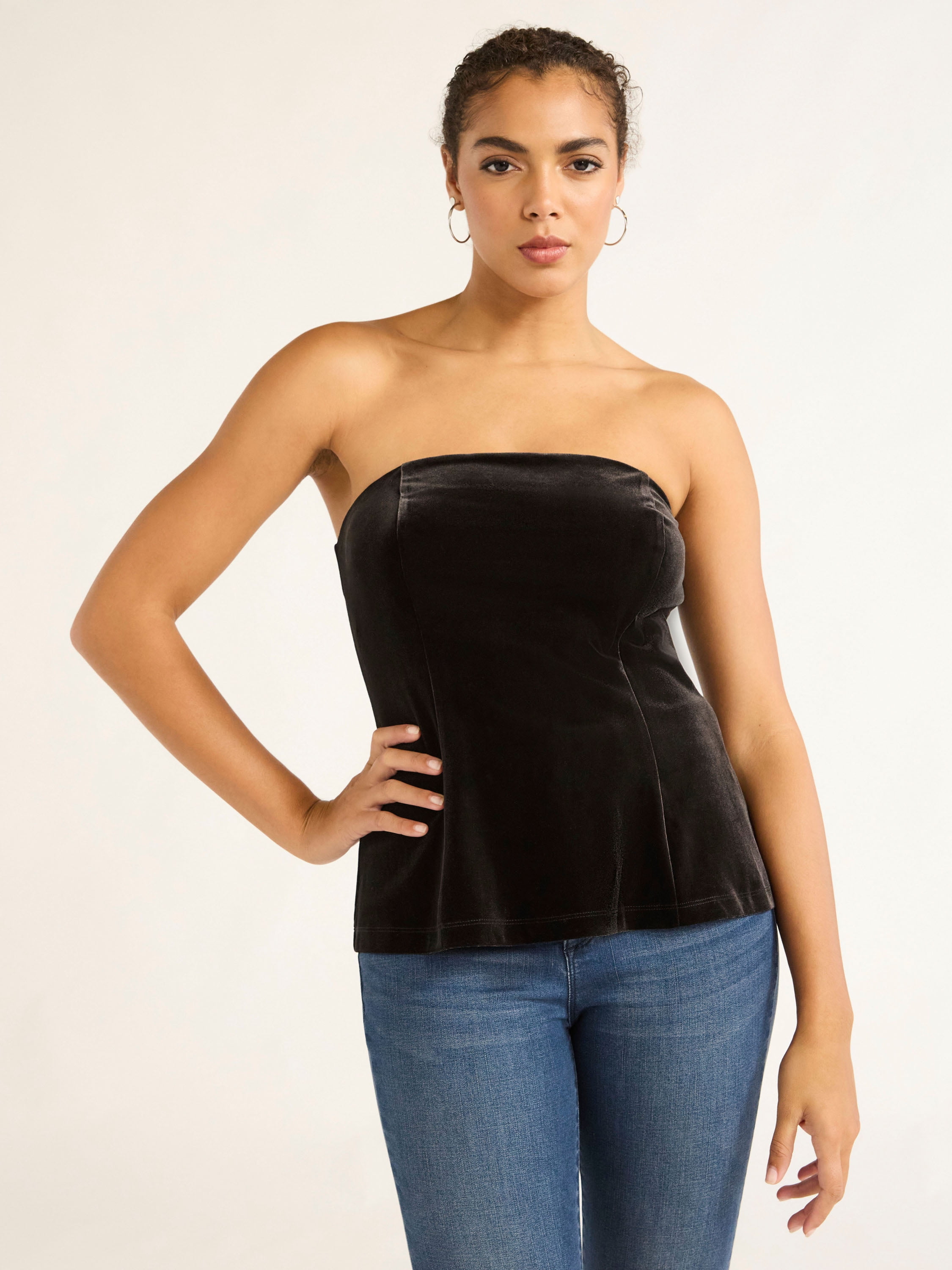 Sofia Jeans Women's Velvet Peplum Strapless Top, Sizes XS-XXXL