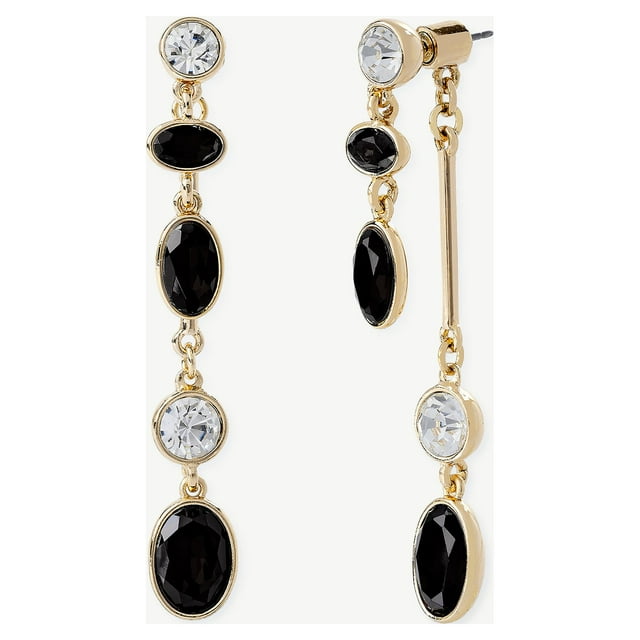 Sofia Jewelry by Sofia Vergara Women's Gold-Tone Black Stone Linear Drop Earrings