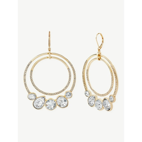 Sofia Jewelry by Sofia Vergara Women's Gold-Tone Stone Double Hoop Earrings