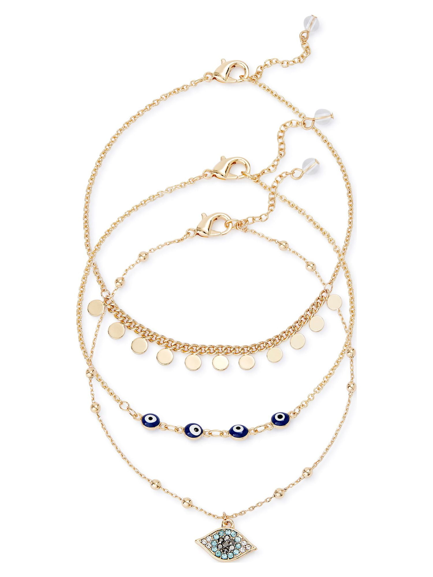 Sofia Jewelry by Sofia Vergara Women s Gold and Blue Stone Evil Eye Anklets Set of 3