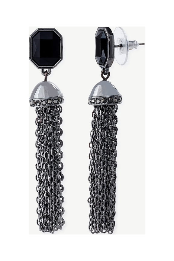 Women's Synthetic Hematite Black Stone Tassel Drop Earrings