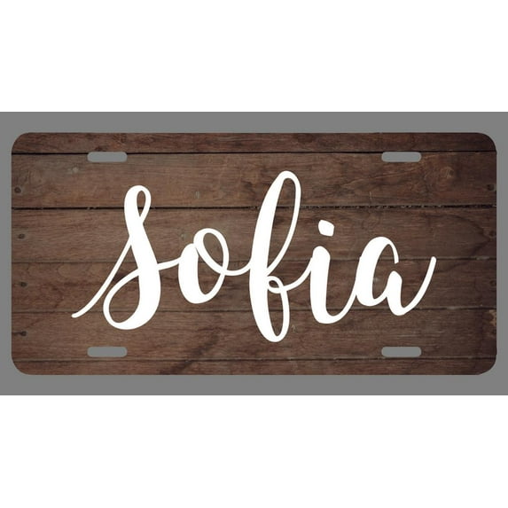 Sofia Name Wood Style License Plate Tag Vanity Novelty Metal | UV Printed Metal | 6-Inches By 12-Inches | Car Truck RV Trailer Wall Shop Man Cave | NP309