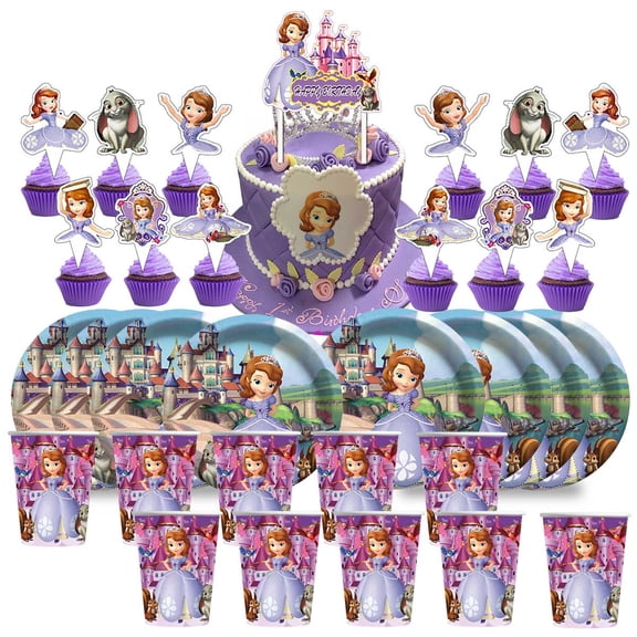 Sofia Princess Birthday Paper Cups Party Funny Supplies Paper Plates Decoration Cake Topper