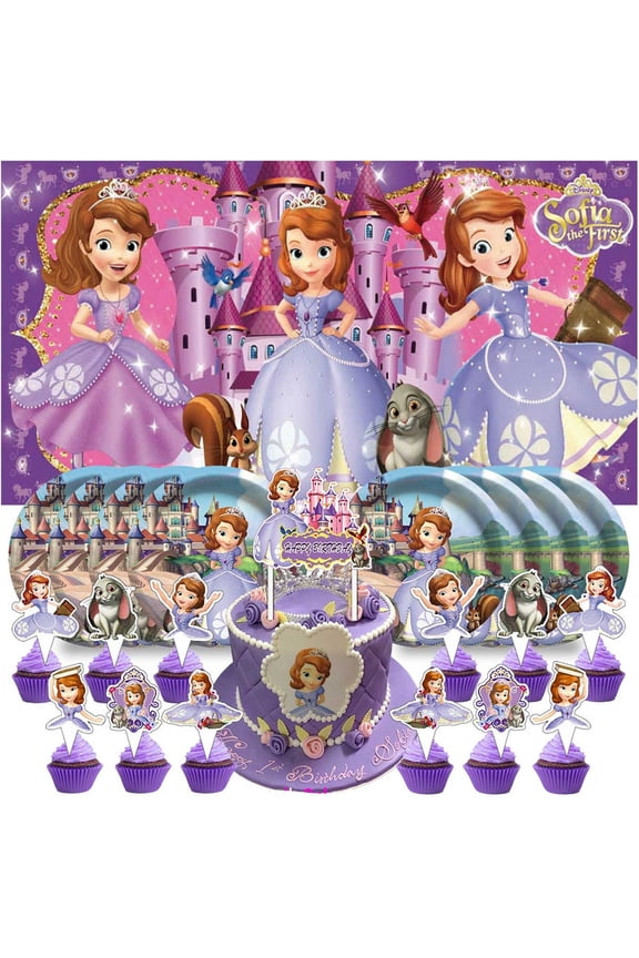 Sofia Princess Birthday Supplies Plates Decorations Decor Backdrop Banner Cake Topper Fans