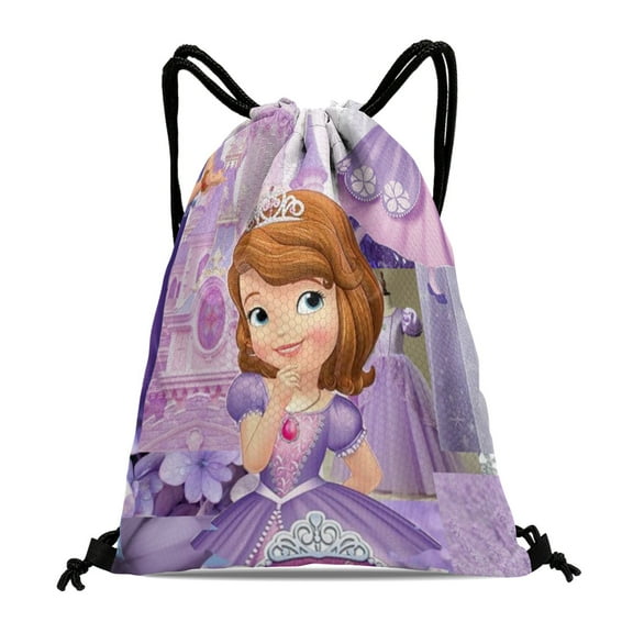 Sofia Princess Drawstring Swimming Bag:Waterproof, suitable for fitness, yoga, hiking, travel, beach, and shopping, with dimensions of 15.7*17.7 inches.