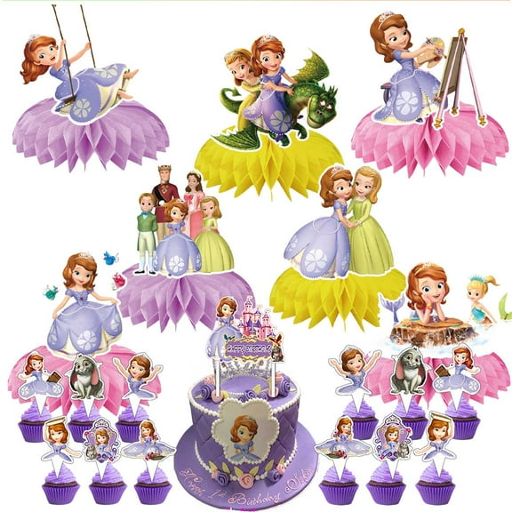 Sofia Princess Party Decor Supplies Honeycomb Centerpieces Table Toppers Cake Toppers Decorations for Birthday
