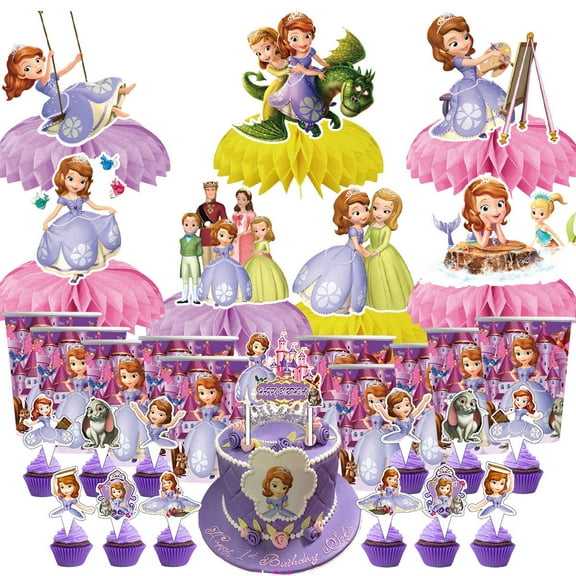 Sofia Princess Party Supplies Decor Cups Fans Decorations Honeycomb Centerpieces Cake Toppers