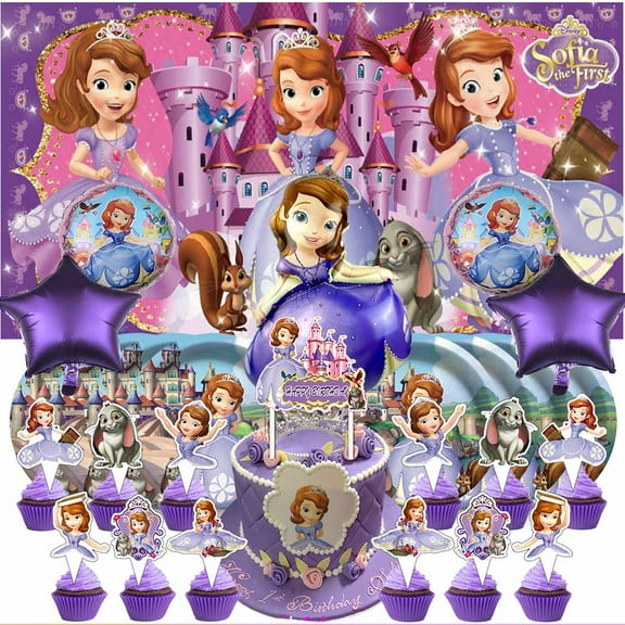 Sofia Princess Party Supplies Decor Tableware Backdrop Banner Cake Topper Balloons Birthday Decorations