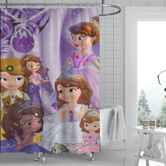 Sofia Princess shower curtain highlights a memorable design, is waterproof, and installs effortlessly, creating an inviting atmosphere for your bathroom. Measures 59" x 71" (150 x 180 cm).