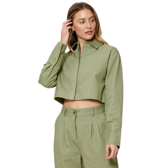 Sofia Richie Cropped Shirt Jacket Mosstone XS