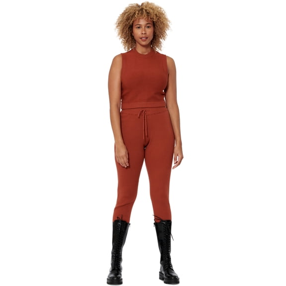 Sofia Richie Drawstring Ribbed Sweater Joggers Rust XL