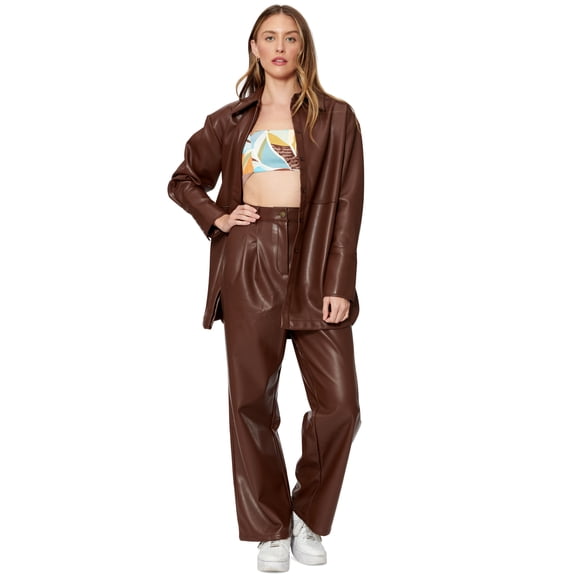 Sofia Richie Faux Leather Shacket Brown XL