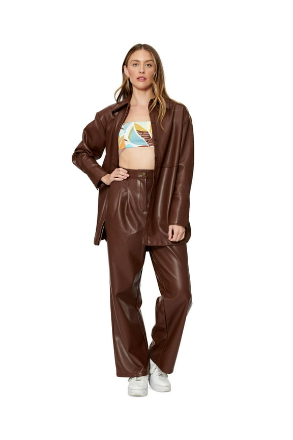 Sofia Richie Faux Leather Shacket Brown XL