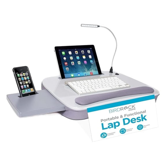 Sofia + Sam Multi Tasking Memory Foam Lap Desk with USB Light (Silver) | Supports Laptops Up to 15 Inches