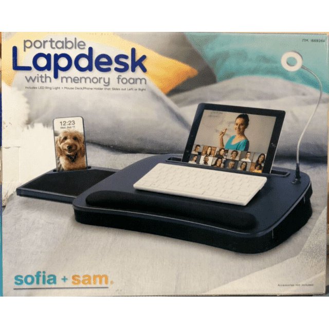 Sofia+Sam Portable Lap Desk with Memory Foam with USB Ring Light for 18