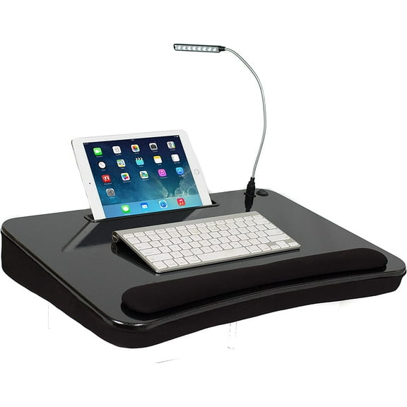 XLG Deluxe Lap Desk with Tablet Slot (with USB Light, Black)