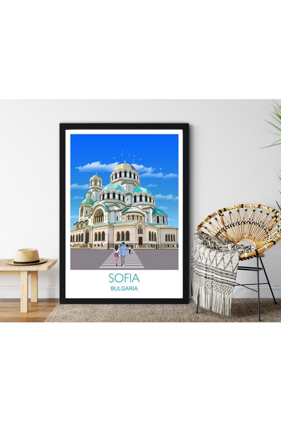 Sofia Travel Poster, Travel Print of Sofia, Bulgaria, Sofia Cityscape, St Alexander Nevsky Cathedral, Sofia Gift, 8x12 UNFRAMED