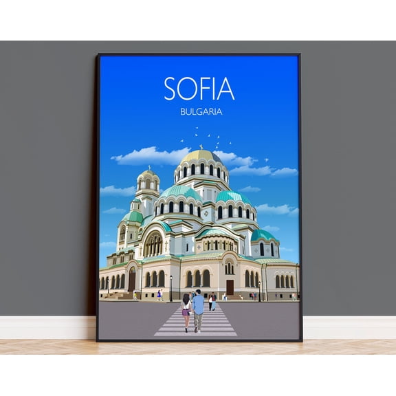 Sofia Travel Print, Travel Poster of Sofia, Bulgaria, Sofia Cityscape, St Alexander Nevsky Cathedral, Sofia Gift, 12x18 UNFRAMED