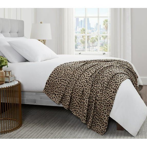 Sofia Vergara Home Classic Leopard Throw Blanket, Beige, Standard Throw