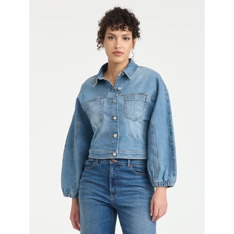 Women's Darted Denim Waist Jacket, Sizes XS-XXL
